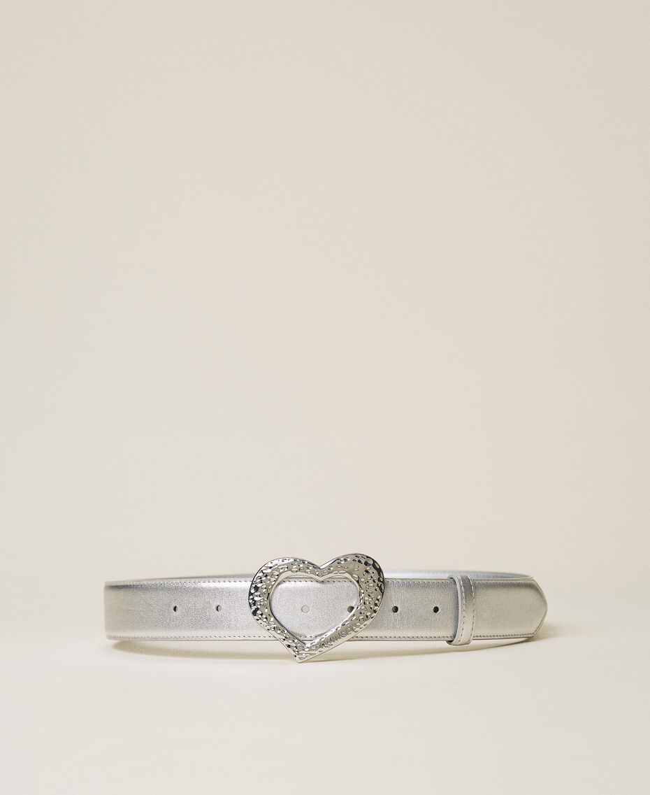 Leather belt with heart shaped buckle Black Woman 222TA4069-01