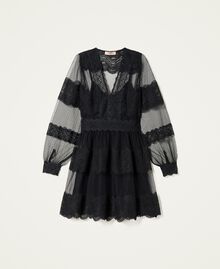 Short tulle and lace dress Black Woman 222TP2252-0S