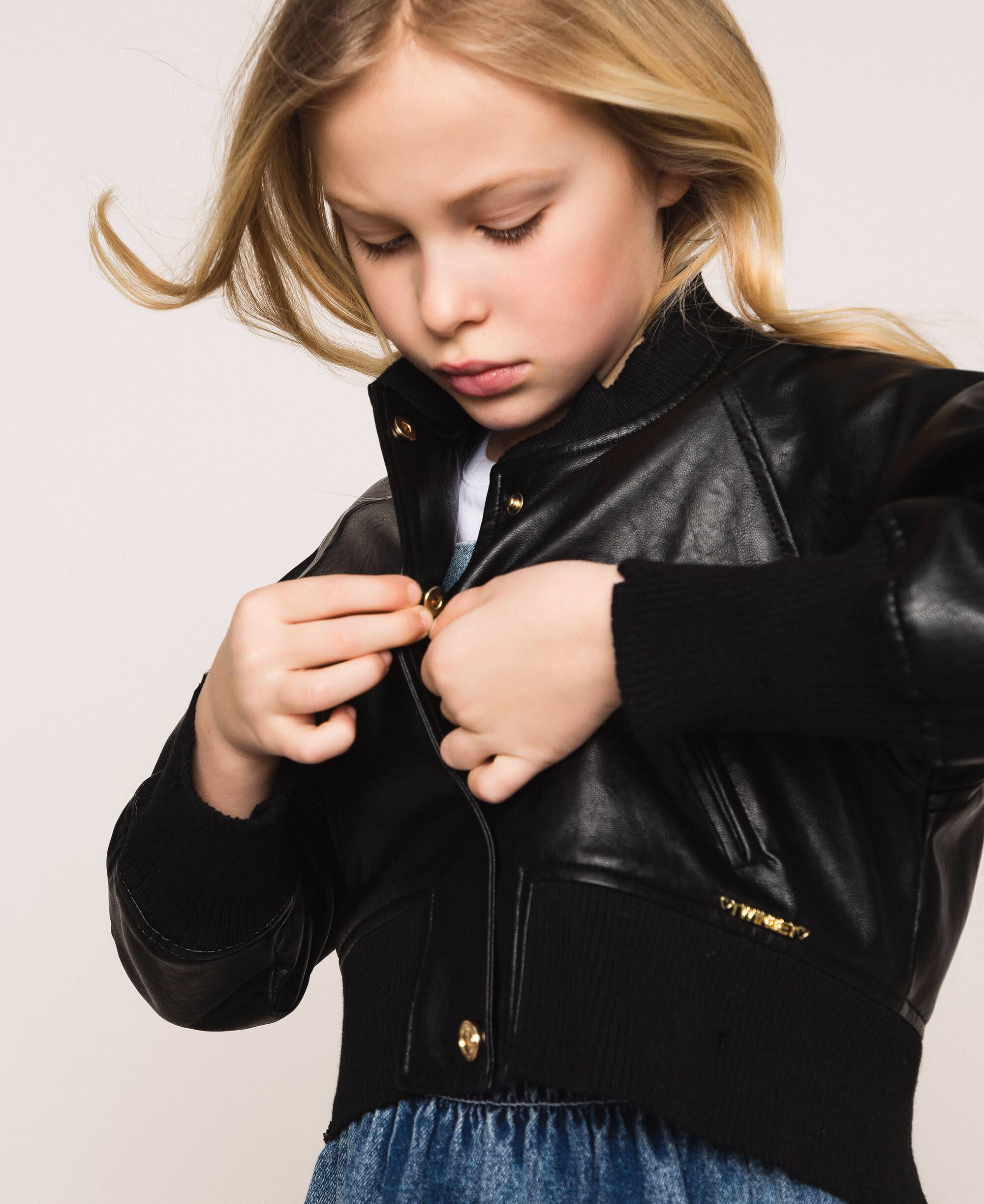 Faux leather bomber jacket Child, Black | TWINSET Milano