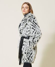 Faux fur coat with chevron pattern "Snow" White / Black Soft Chevron Woman 222TT2103-04