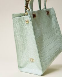 Mittelgroße Twinset Bag im Shopperformat aus Leder Krokoprint „Lichen“-Grün Frau 221TB7330-03