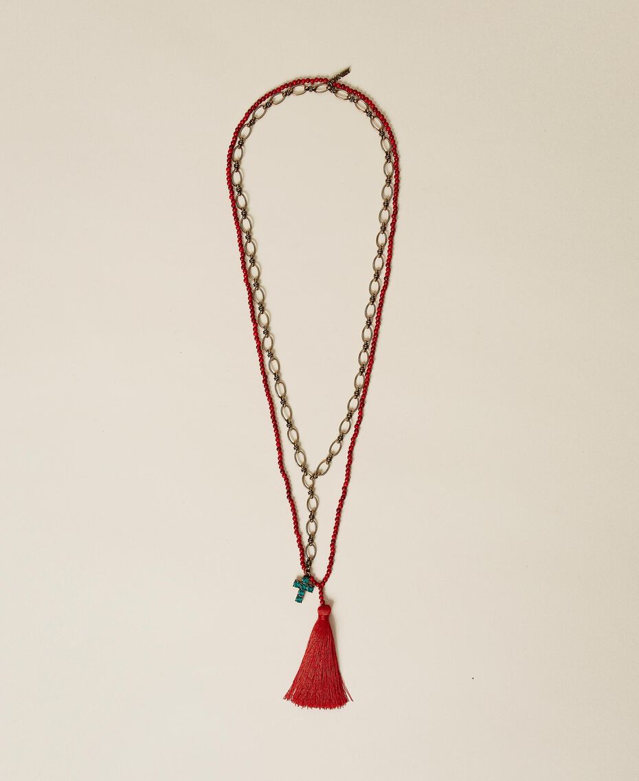 Parure de colliers sautoirs Multicolore Rouge « Coquelicot »/Or « Laiton Vieilli Cuivré » Femme 221TO5062-01