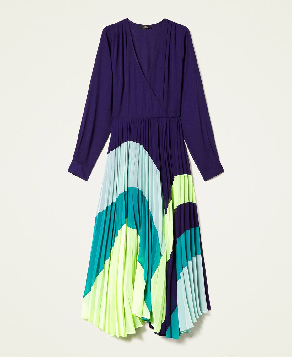 Dress with pleated colour block skirt Multicolour "Indigo" Purple / Neon Yellow Woman 222AP2693-0S