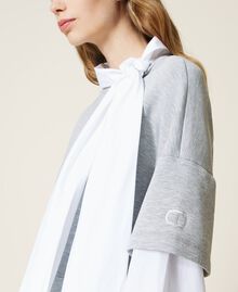 Sweat-shirt en scuba et popeline Bicolore Gris Moyen Chiné/Blanc « Neige » Femme 221TP2361-06