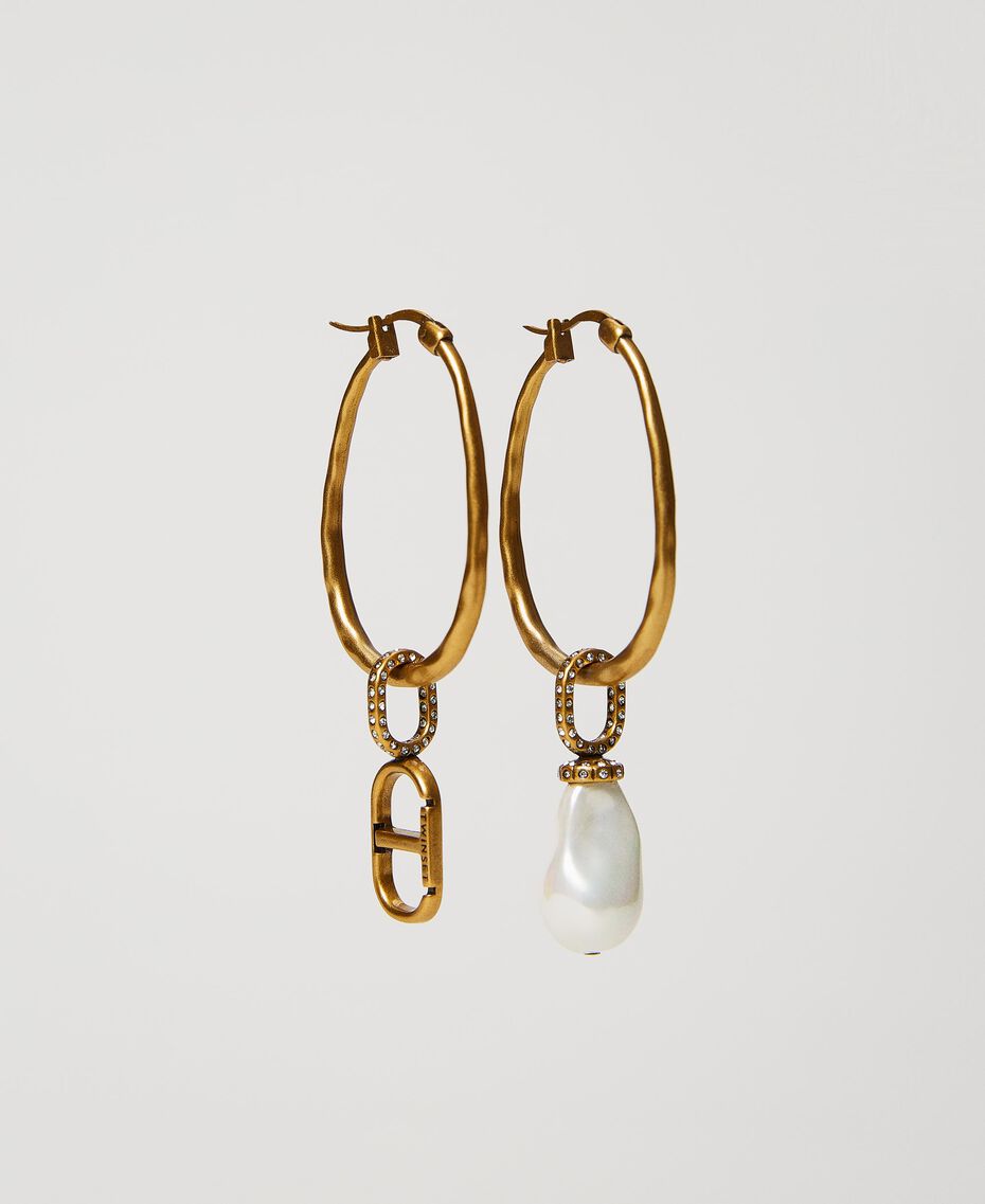 Asymmetric earrings with pearl and Oval T “Aged Coppery Brass” Gold Woman 231TA4174-01