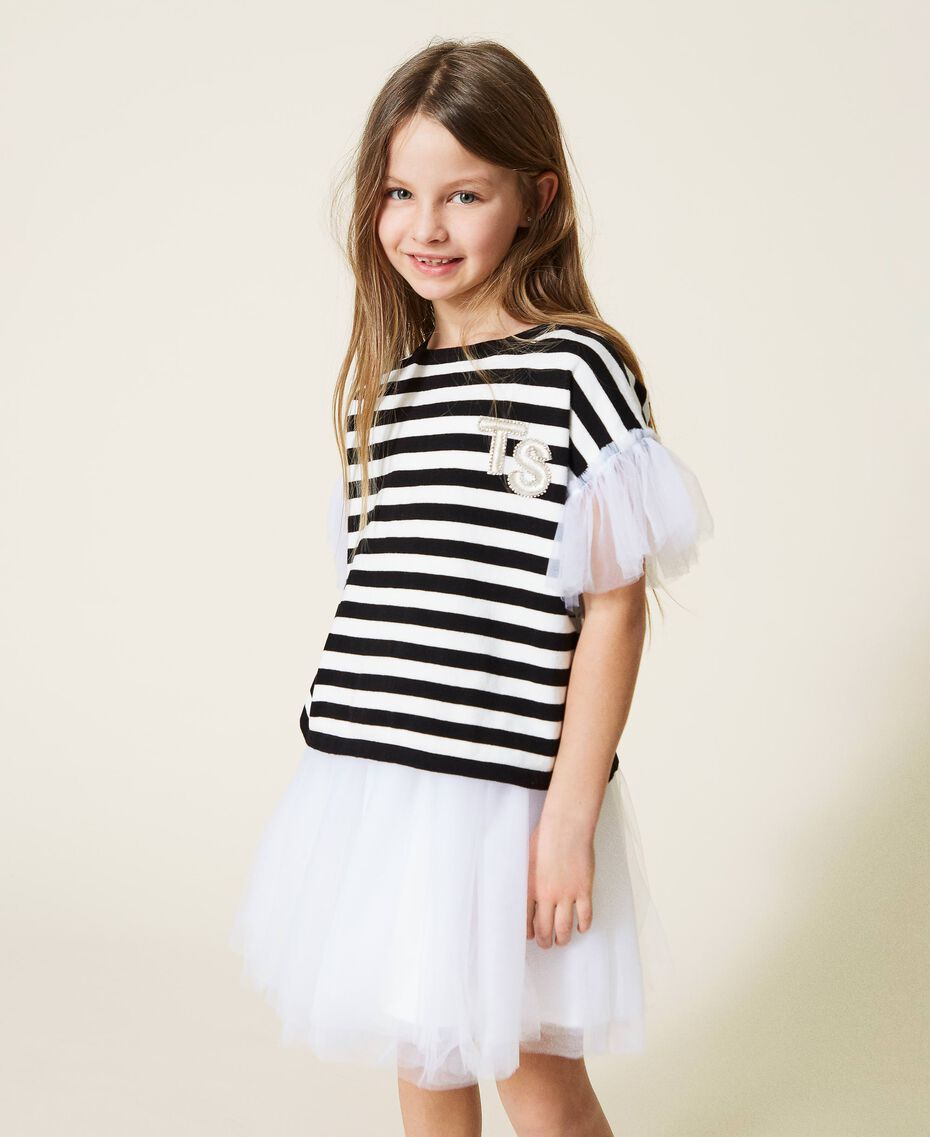 Dress with tulle and striped jumper set Off White Stripe Two-tone Black / Off White Child 221GJ3182-02