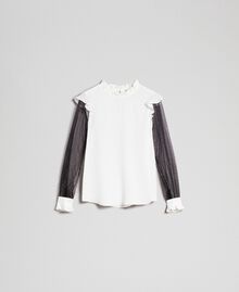 Silk blend crêpe de Chine and tulle blouse Bicolour Black / "Snow" White Woman 192TP2362-0S
