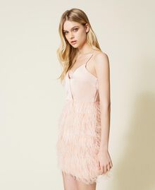 Satin dress with feathers Parisienne Pink Woman 222TP2602-03