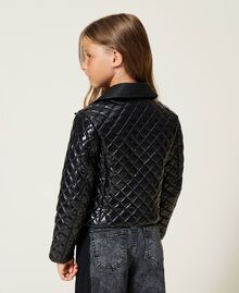 Leather-like biker jacket with nylon Black Child 222GJ232A-03