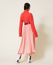 Plumetis tulle long skirt Two-tone “Coral Candy” Red / “Snow” White Woman 212TT2060-03