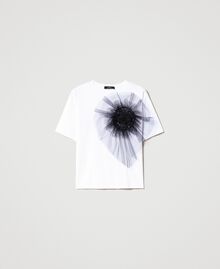 T-shirt with tulle flower Two-tone "Papyrus" White / Black Woman 231AP2330-0S