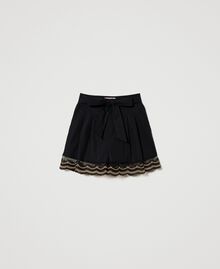 Poplin shorts with two-tone lace Black / Beige Embroidery Woman 231TT2126-0S