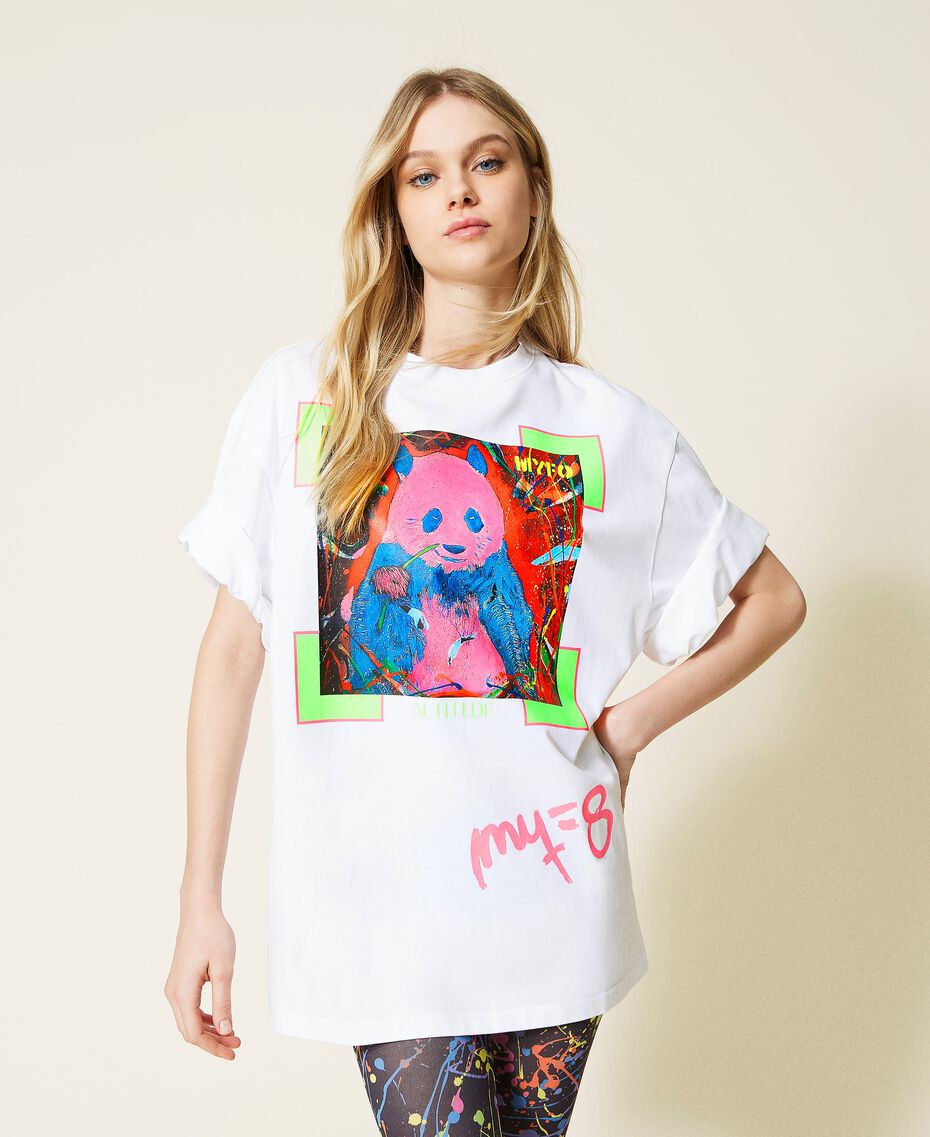 T-shirt Myfo con stampa panda Bianco Unisex 999AQ2094-01