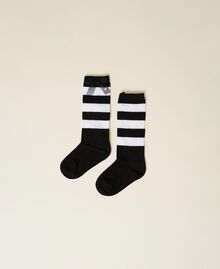 Chaussettes rayées avec nœud Rayures Blanc Cassé / Noir Enfant 222GJ4600-01