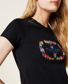 T-shirt with logo and floral embroidery Black Woman 222TT2151-04