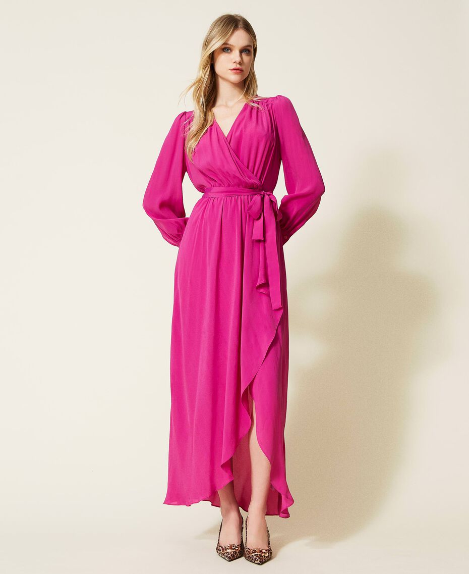 Long silk blend dress "Festival” Fuchsia Woman 222TP2105-01