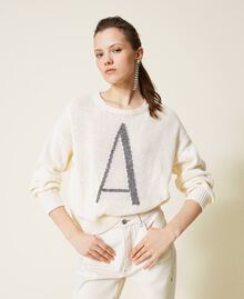 Recycled yarn jumper with sequins Pale Cream Woman 221AT3190-02