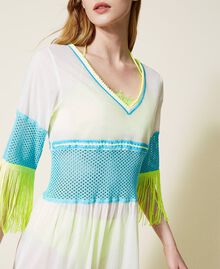 Muslin kaftan dress with embroidery Off White / Iceland Blue / Neon Yellow Multicolour Woman 221LM2MDD-04