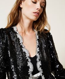 Full sequin jacket with embroidery Bicolour Black / "Snow" White Woman 221TP2044-05