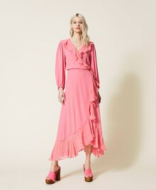 Long dress in crêpe de Chine "Hot Pink" Woman 221AT2506-02