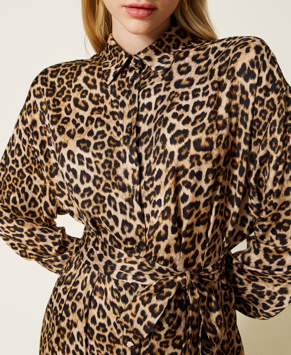 Animal print satin shirt dress Woman, Patterned | TWINSET Milano