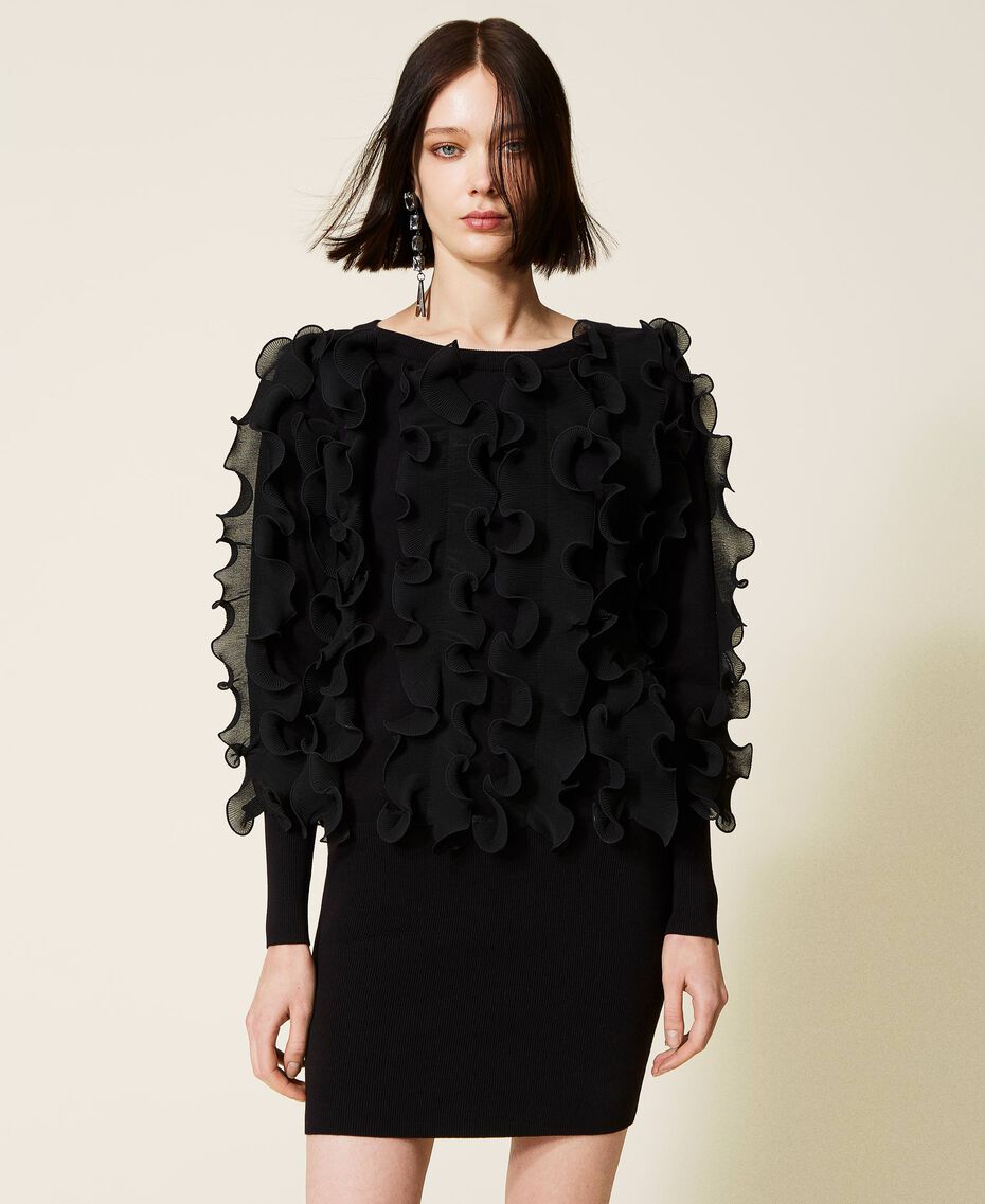Knit dress with pleated ruffles Black Woman 222AP3230-02