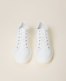 Leather trainers with rhinestone logo White Woman 212TCP140-05