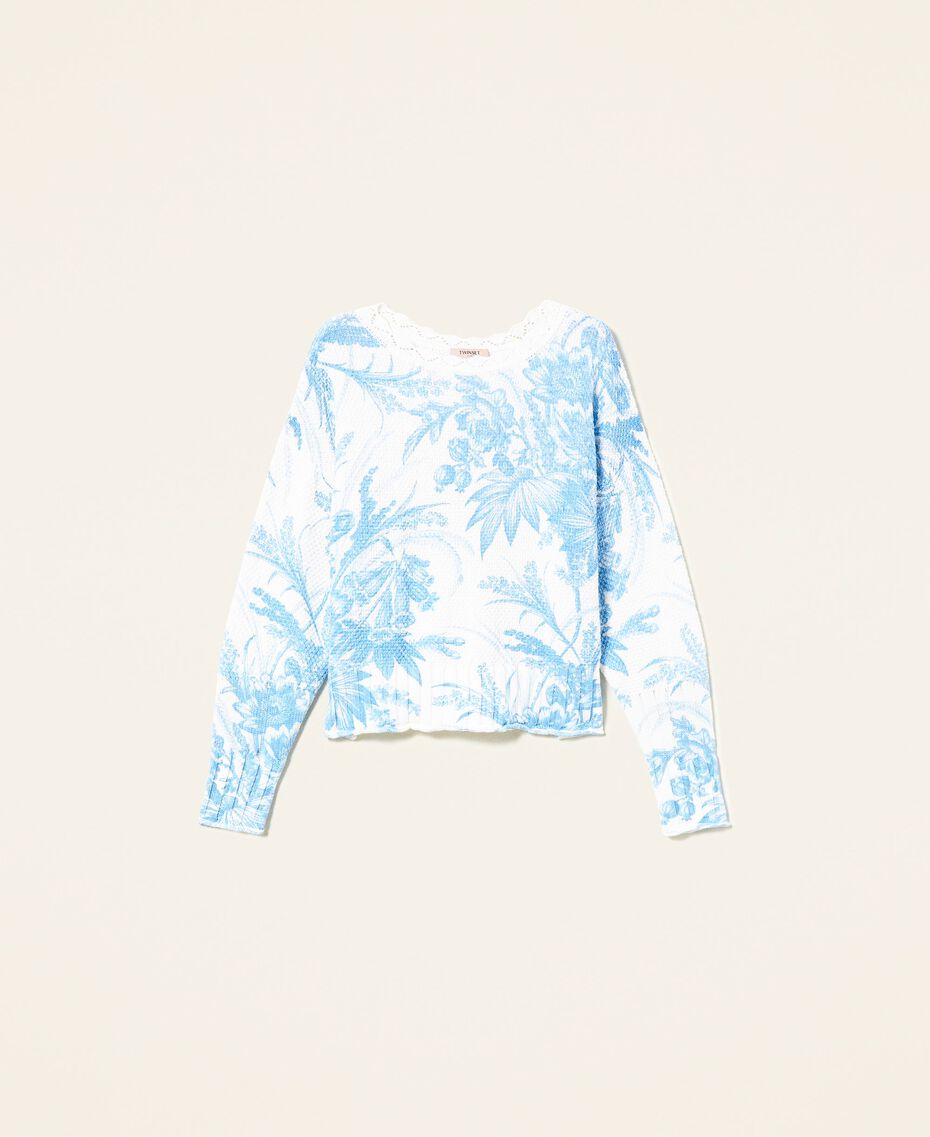 Pull avec imprimé floral toile de Jouy Imprimé Fleur Sanderson Blanc « Neige »/Bleu Femme 221TP3261-0S