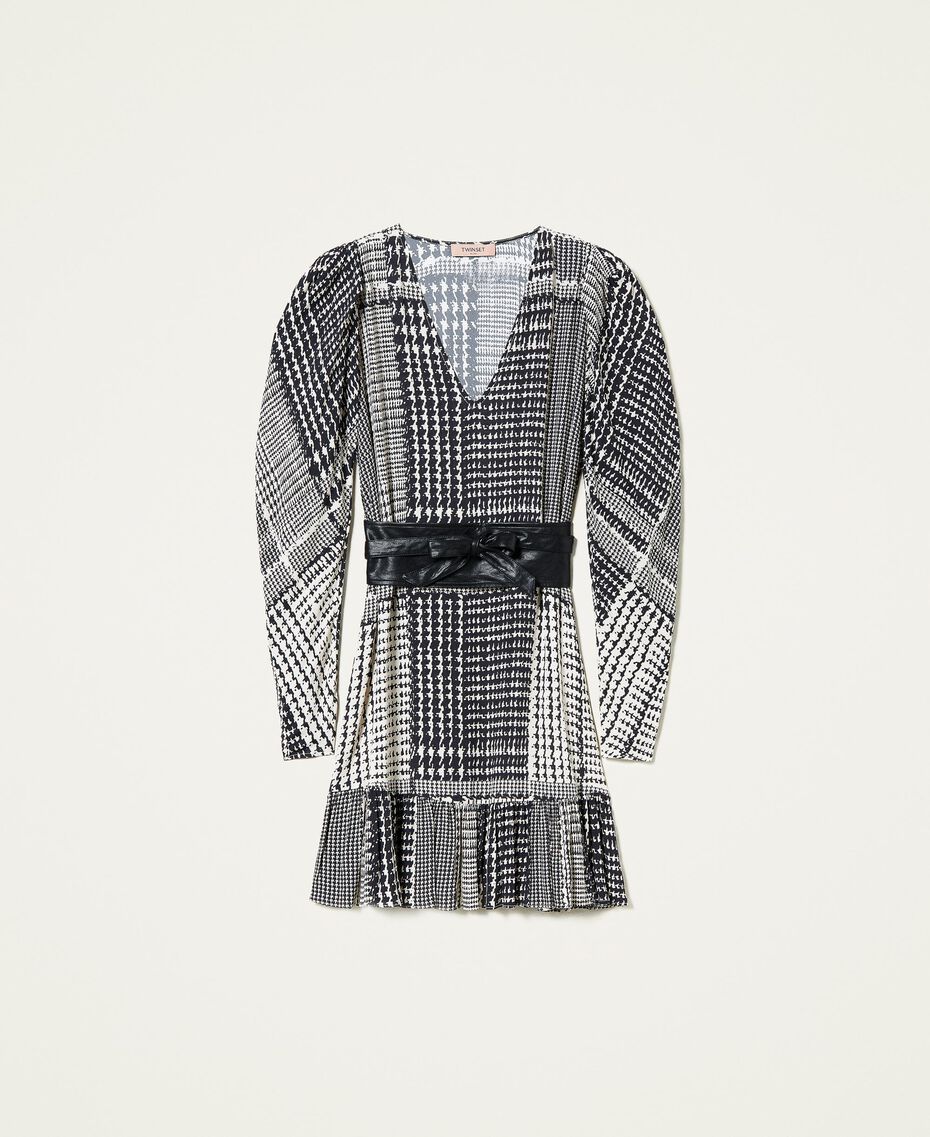 Robe avec imprimé pied-de-poule Imprimé Carreaux Bicolore Noir / Blanc « Neige » Femme 212TT234C-0S