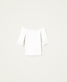 Fitted ribbed jumper with feathers White Gardenia Woman 221AT3032-0S