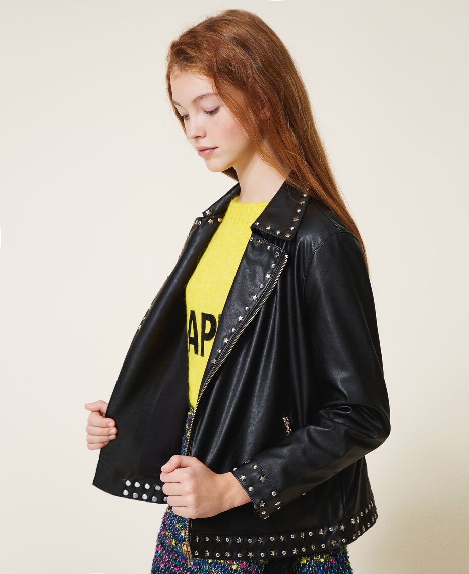 Faux leather jacket with stars Child, Black | TWINSET Milano