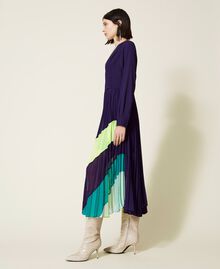 Dress with pleated colour block skirt Multicolour "Indigo" Purple / Neon Yellow Woman 222AP2693-03