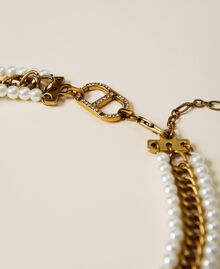 Chain and pearl necklace with logo Two-tone Coppery Aged Brass / Crystal Silver Woman 222TA4021-03