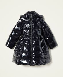 Shiny nylon long puffer jacket Black Child 222GJ211F-0S
