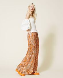 Pantaloni a palazzo in mussola stampata Stampa "Summer" / Arancio "Spicy Curry" Donna 221AT2650-03