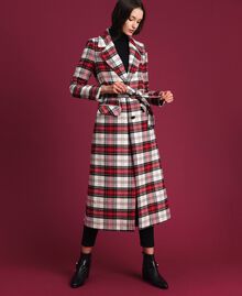 Long coat in chequered wool Macro Tartan Jacquard Woman 192TP2611-03