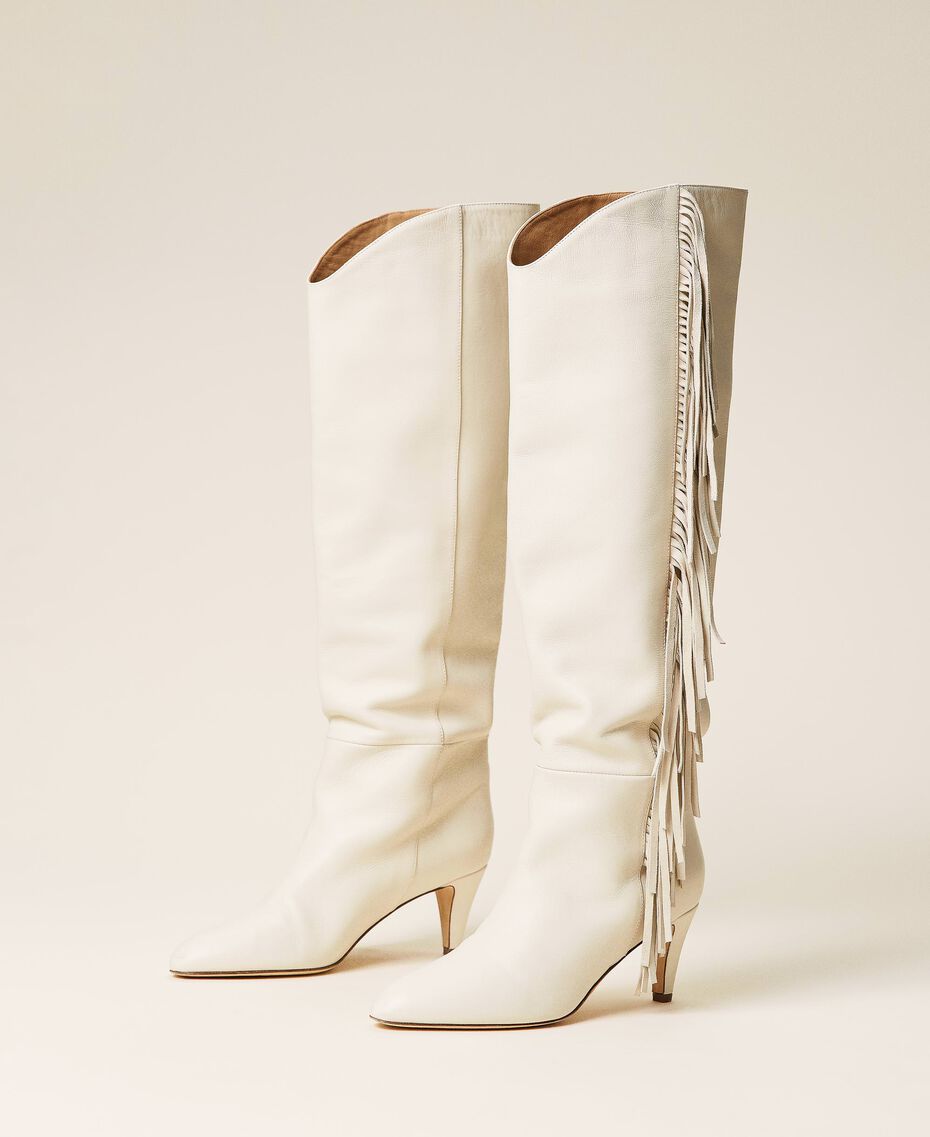 Leather high boots with fringes White Snow Woman 212TCP10G-03