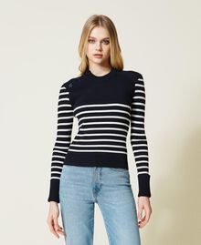 Ribbed striped jumper Two-tone "Dress" Blue / Snow Woman 222TP3011-01