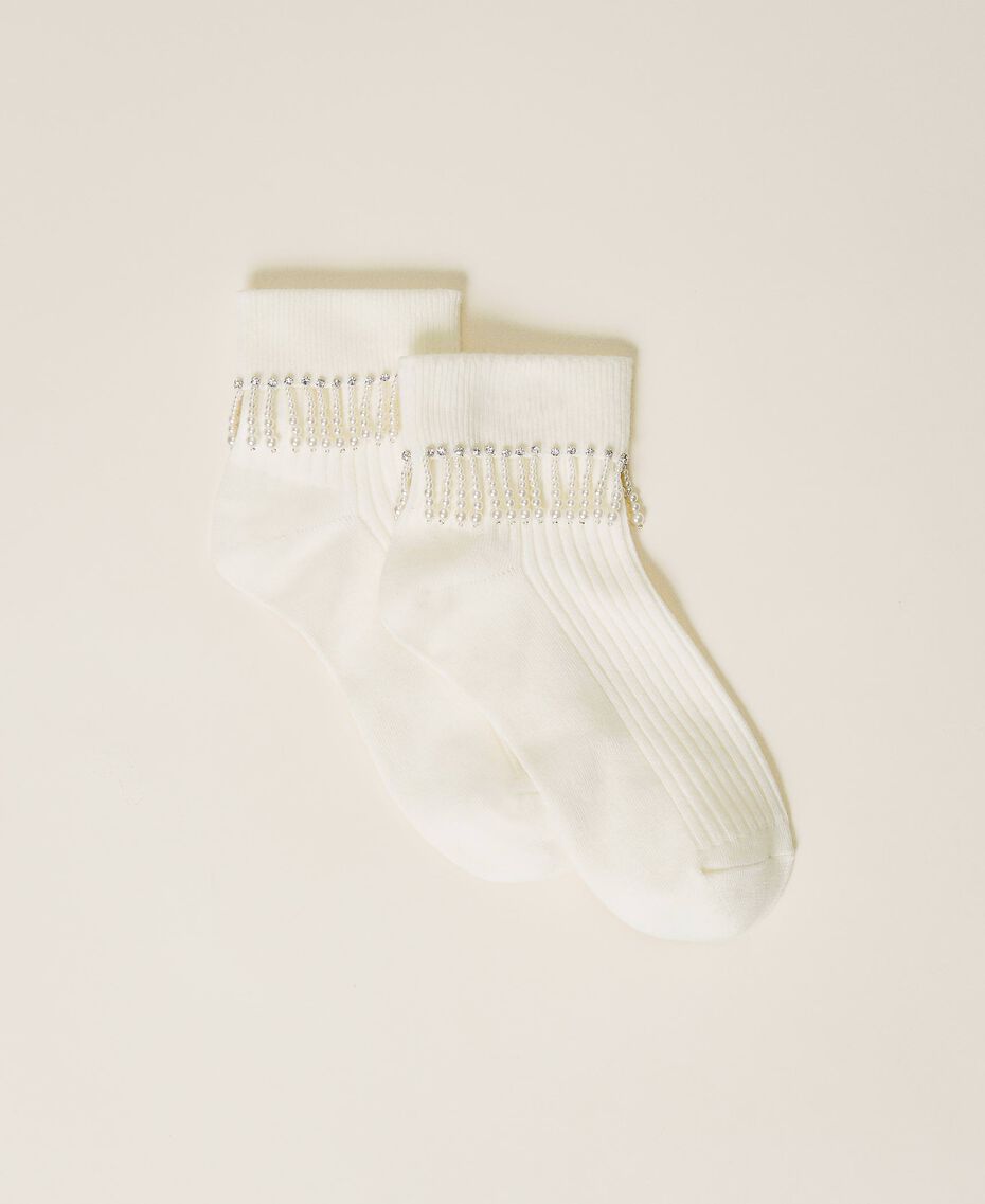 Socks with pearl fringes Ivory Woman 212TO5142-01