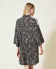 Short printed dress with flounces Black / Ecru Ginkgo Leaf Woman 222TP2521-05