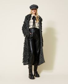 Long cardigan with fringes Bicolour Black / "Snow" White Woman 222TT3202-0T