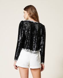 Full sequin jacket with embroidery Bicolour Black / "Snow" White Woman 221TP2044-04