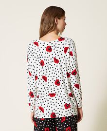 Dual-use jumper with heart and poppy print Off White Romantic Poppy Print Woman 222TQ3042-05