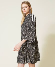 Short printed dress with flounces Black / Ecru Ginkgo Leaf Woman 222TP2521-03