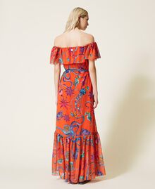 Printed georgette long dress “Orange Sun” Orange Seashell Print Woman 221LB2MQQ-04