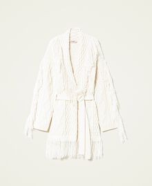 Wool blend cardigan with fringes White Snow Woman 222TT3440-0S