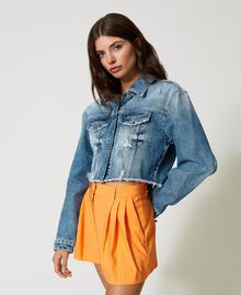 Cropped denim jacket with rips Mid Denim Woman 231AP2423-03