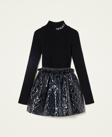 Ribbed turtleneck and diamond-patterned skirt Black Child 222GJ3092-0S