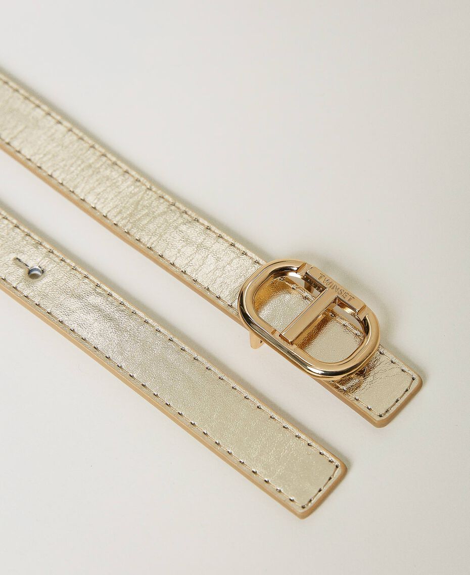 Reversible coated belt with Oval T Two-tone Platinum / Meringue Child 231GJ4780-02