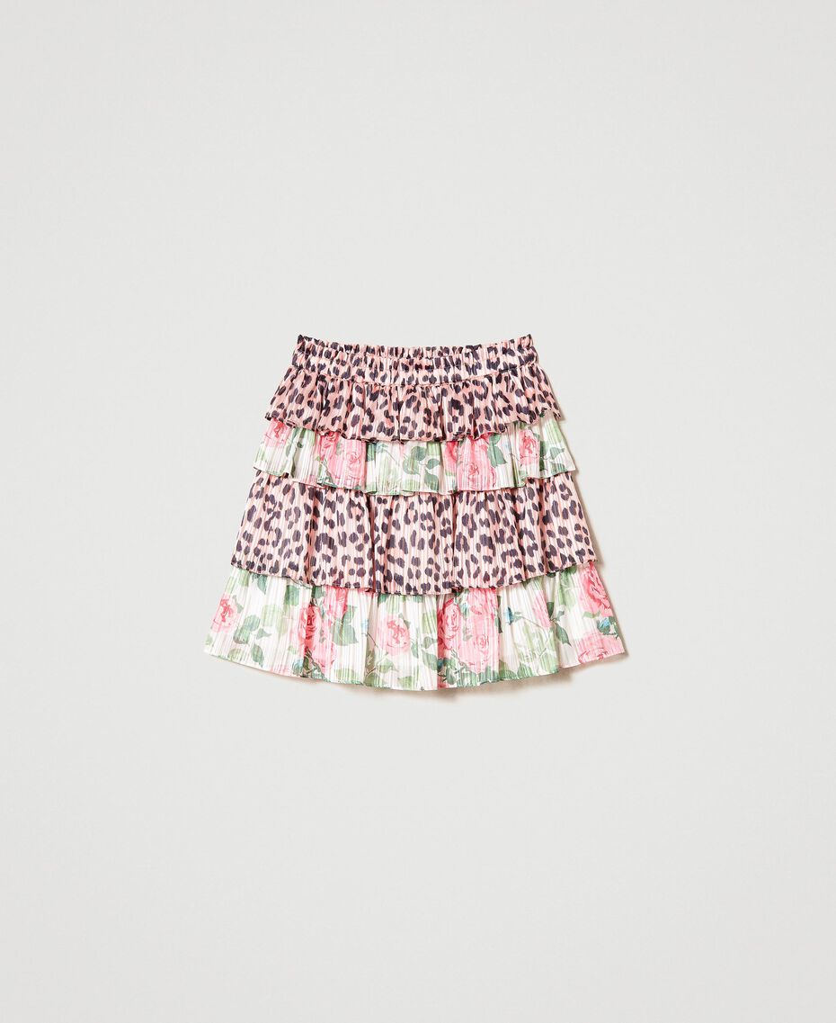 Georgette miniskirt with lurex Two-tone Pink Leopard Print / Little Star White Rose Woman 231LB2DFF-0S